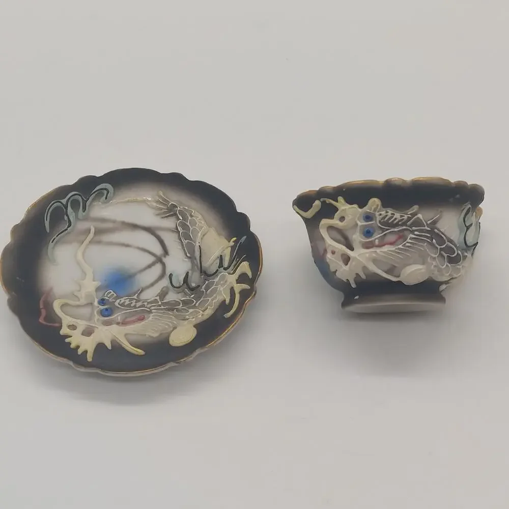 Vintage Dragonware Moriage Tea Cup and Saucer Dragon Hand Painted Made In Japan